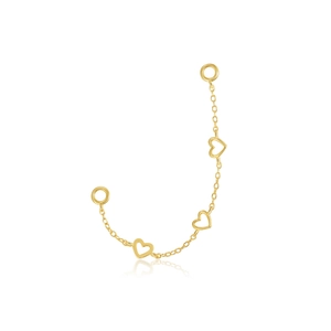 Detailed view of a gold-plated S925 sterling silver chain with hollow heart-shaped links