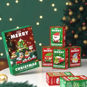 Christmas tree and Santa Claus micro building block set with festive holiday decorations