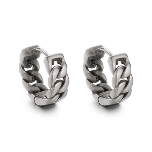 Pair of retro cuban link chain hoop earrings for men in vintage steel finish