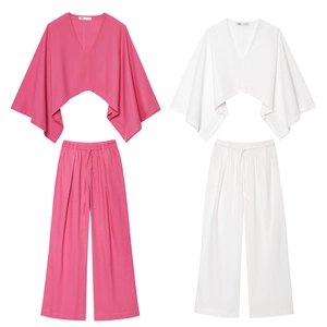 Haut À Col En V Manches Chauve Souris Kimono Et Pantalon Large Tenues Streetwear Décontractées Unies