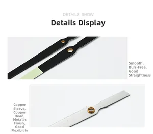 Close-up of smooth metal clock hands with copper sleeves and burr-free finish