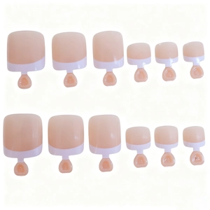 Faux ongles d'orteils French manucure classique blanc et rose nude, lot de 12
