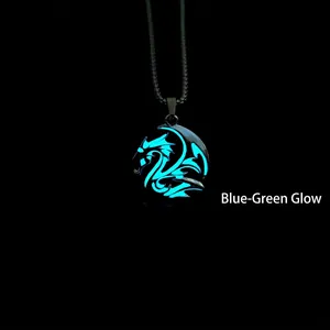 Luminous dragon totem pendant necklace with glowing blue-green light effect for men