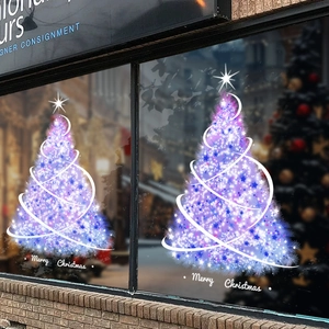 Christmas Tree Window Clings Purple Spiral Glowing Design PVC Static Adsorption Decals For Glass Door Showcase Reusable