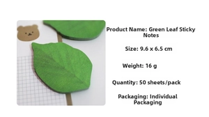 Detaillierte Größenangaben von 9.6x6.5cm für grüne Haftnotizen in Blattform