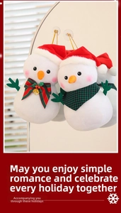 Detail of Christmas snowman plush pendants with suction cups for window mirror decoration