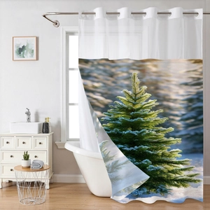 Close-up of winter snow tree digital print on waterproof polyester shower curtain