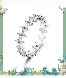 Detailed view of luxury S925 sterling silver ring with marquise and round cut cubic zirconia