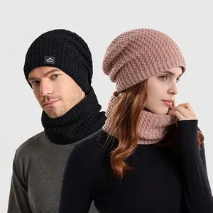 Winter Knit Hat And Neck Warmer Thermal Beanie Cap Fleece Lined Thick Warm Windproof Outdoor Sport Headwear For Men Women