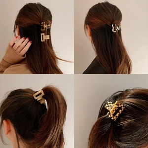 Leopard and checkerboard acetate square hair claws set for half-up hair styling