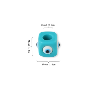 Detailed size view of a blue resin square evil eye bead for DIY jewelry making
