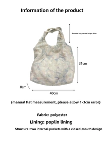 Guía de tallas del bolso tote con lazo con medidas 40x31x8cm y detalles de tela de poliéster