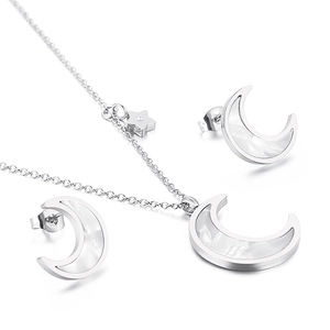 Elegant silver star and moon jewelry set with mother of pearl inlay for women