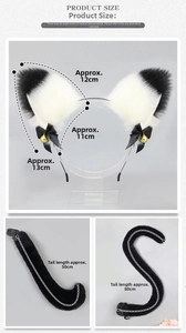 Detailed size chart showing 11cm cat ear height and 50-80cm tail length specifications