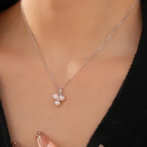 Elegant Geometric Cluster Pendant Necklace With Imitation Artificial Pearls Zircon Copper Stainless Steel For Women Minimalist Style