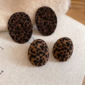 Vintage Leopard Print Oval Stud Earrings With Flocking Alloy And 925 Sterling Silver Earring Post