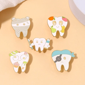 Creative Alloy Cartoon Teeth Enamel Brooch Pin Toothbrush Toothpaste Health Theme Badge For Clothing Backpack Dentist Jewelry Gift