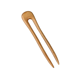Pic à cheveux en bois de santal en forme de U fait main avec grain de bois naturel pour chignon