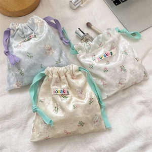 Cartoon bear drawstring pouch in velvet fabric for makeup and travel storage set