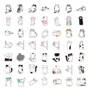 Detailed close-up of colorful cartoon cat stickers in various cute hand-drawn poses