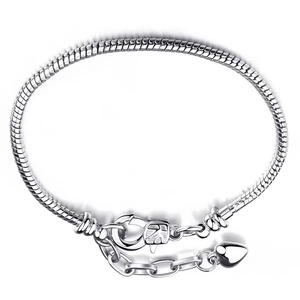 Silver snake chain bracelet with heart pendant and lobster clasp on white background