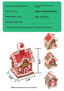 Detailed view showing 7x6x8cm polymer clay Christmas gingerbread house ornament specs