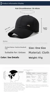 Size chart for casual sports baseball cap with head circumference measurements and guide