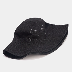 Classic black denim bucket hat featuring sparkling rhinestone star patterns for Y2K style