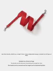 Adjustable red leather shoulder strap with silver hooks, width 4cm, length 102-110cm