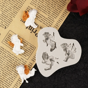 3D angel silicone mold for fondant and resin featuring winged cherubs for DIY crafts
