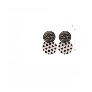 Detailed size specifications for vintage black and white polka dot acrylic round earrings