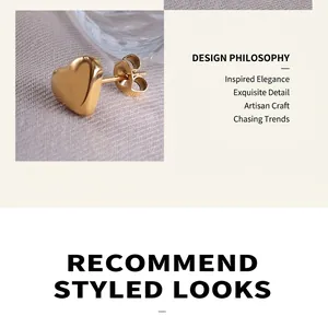 Detail of 18k gold heart-shaped stud earring with polished mirror finish and butterfly back