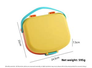 Detailed view of divided lunch box with dimensions 24.5x21x7.5cm and 595g weight