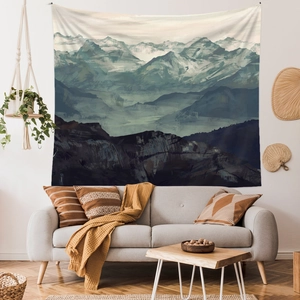 Artistic landscape tapestry with abstract mountains for a modern living room wall decor
