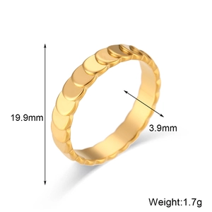 18K gold plated stainless steel fish scale pattern ring with 19.9mm outer diameter