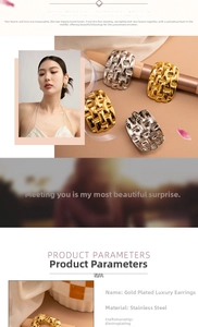 Detailed view of vintage 18K gold plated stainless steel earrings with woven texture