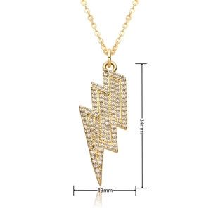 Detailed view of lightning bolt pendant with zircon stones and dimensions 34mm x 13mm