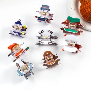 Christmas hair claw clips set with snowman gingerbread man and reindeer designs