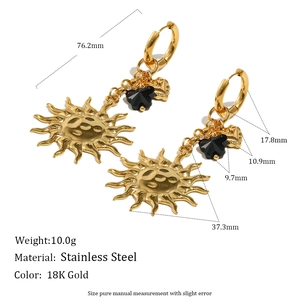 Detailed size specifications for 18K gold plated stainless steel sun pendant earrings