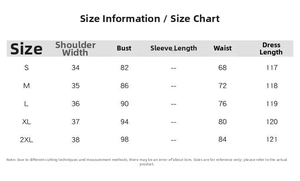 Detaillierte Größentabelle für das bestickte Spitzenkleid mit Maßen von Größe S bis 2XL
