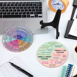 Set of 2 mental health feeling wheel and control circle desk mats for emotional regulation