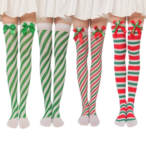 Thigh High Christmas Socks Striped Over The Knee Stockings Polyester Festive Party Cosplay 3D Decoration Women