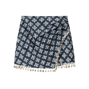 Jupe Courte Fleurie Bohème Pour Femmes Avec Glands Et Coquillages Marine Style Plage Vacances Sexy Portefeuille
