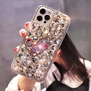 Macro shot of luxury full crystal diamond heart case for iPhone Pro series sparkle