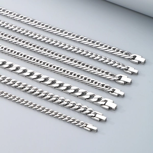 Detailed comparison of various widths of polished silver stainless steel Cuban link chains
