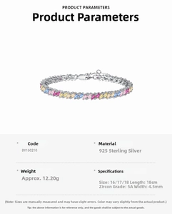 Macro detail of S925 sterling silver tennis bracelet with multi-color 5A cubic zirconia
