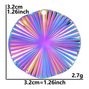 Rainbow geometric stainless steel pendant with radial texture and 3.2cm diameter detail