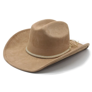 Classic camel faux suede cowboy hat with crystal embellished band and wide brim