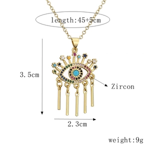 Dettaglio dimensioni collana occhio del diavolo con zirconi colorati e nappe dorate