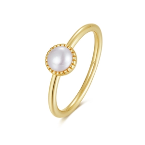 Bague élégante en argent 925 avec perle ronde et finition dorée raffinée